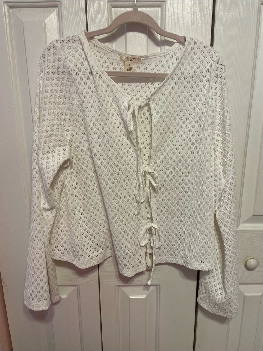 Torrid Festi White Open-Knit Tie-Front Women's Top